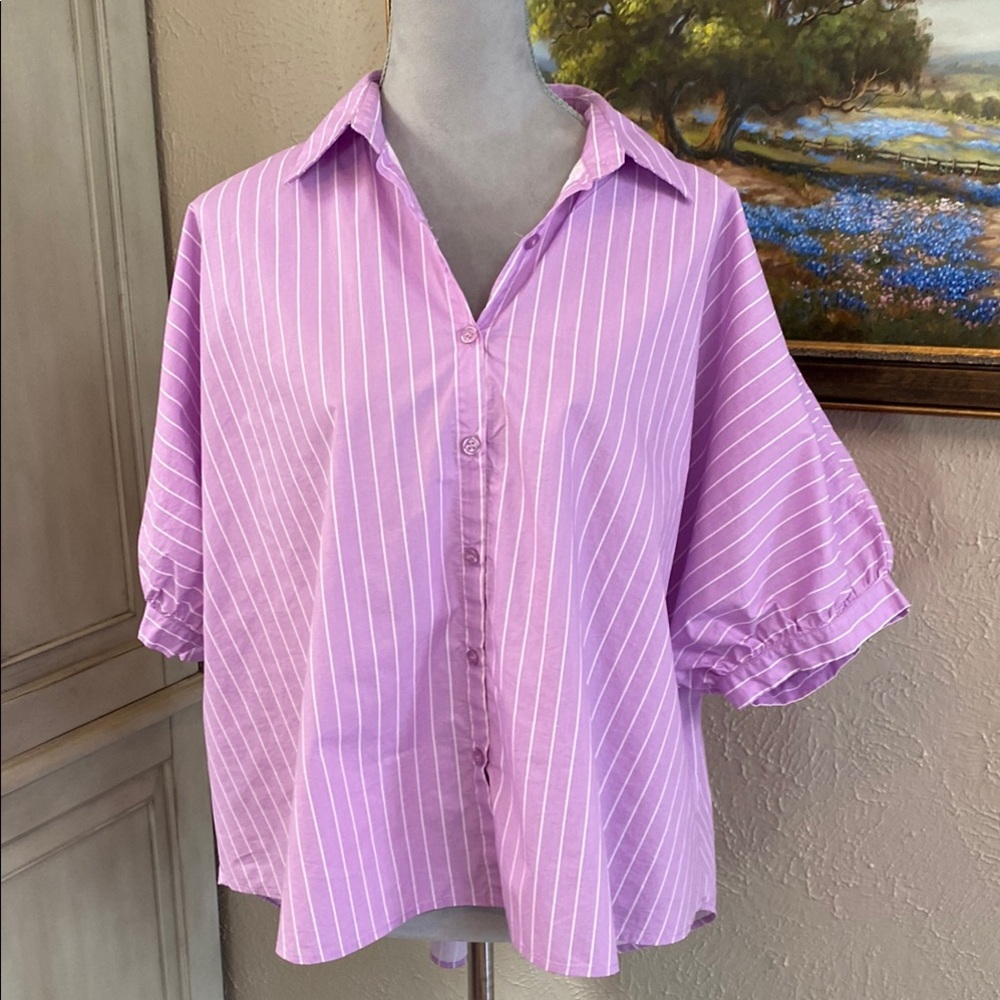 BiBi Lavender Striped Button Down Shirt